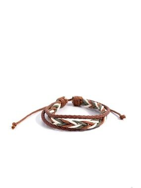 Braided Leather Wrap Bracelet in Brown, Cream & Olive